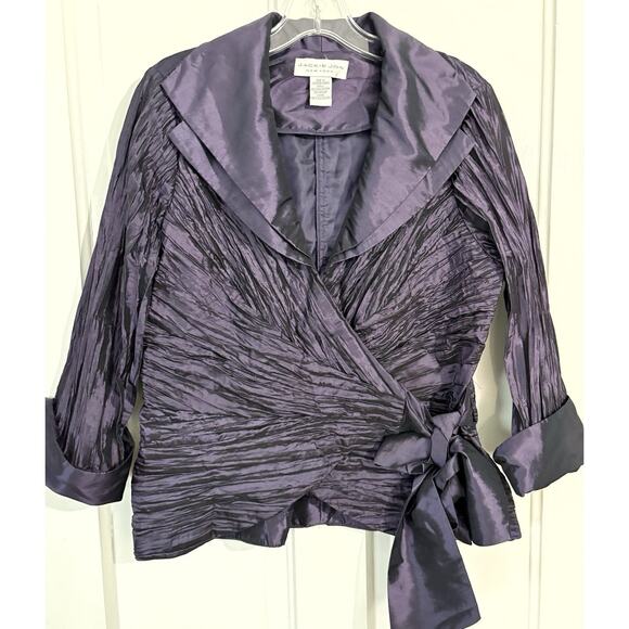 JACKIE JON NEW YORK Jacket Dress Topper Womens 12 Purple Wrap Formal Top - Picture 1 of 4